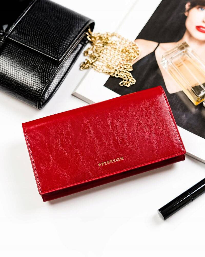 Czerwony skórzany portfel damski z klapką - Peterson - obrazek 8