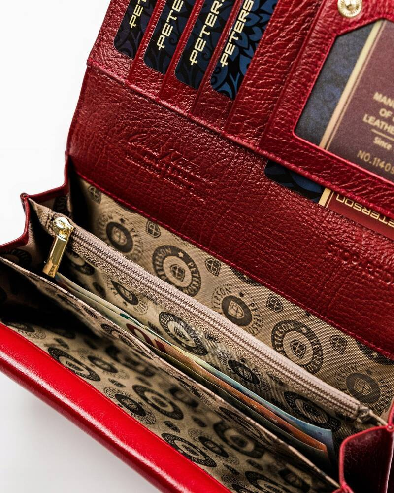 Czerwony skórzany portfel damski z klapką - Peterson - obrazek 5
