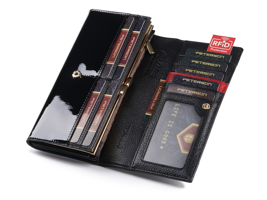 Duży skórzany portfel damski z portmonetką na bigiel RFID - Peterson - obrazek 7