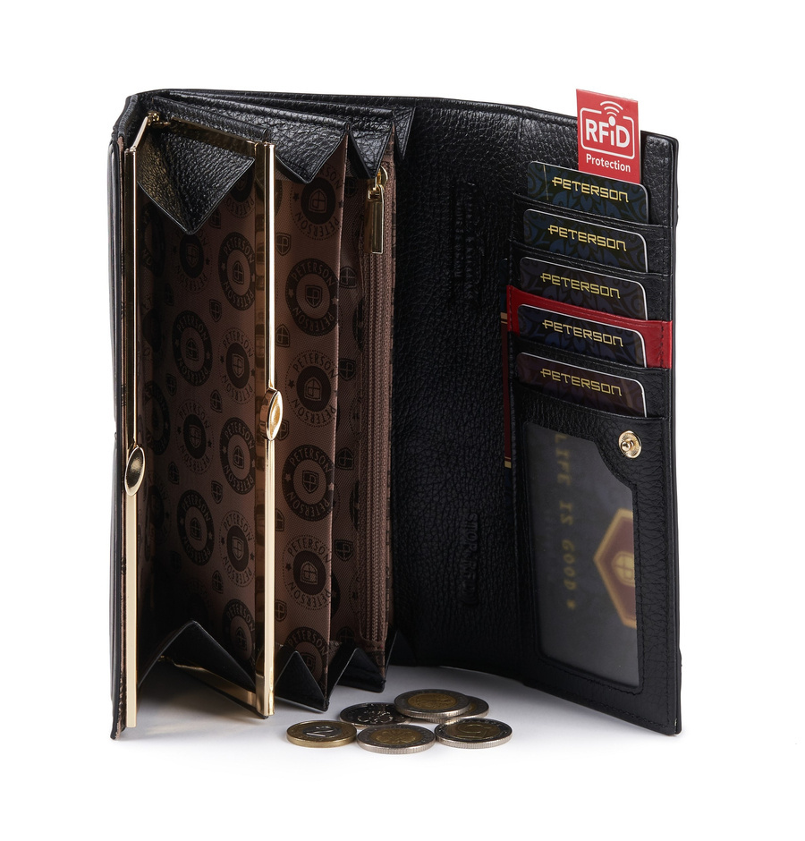 Duży skórzany portfel damski z portmonetką na bigiel RFID - Peterson - obrazek 4