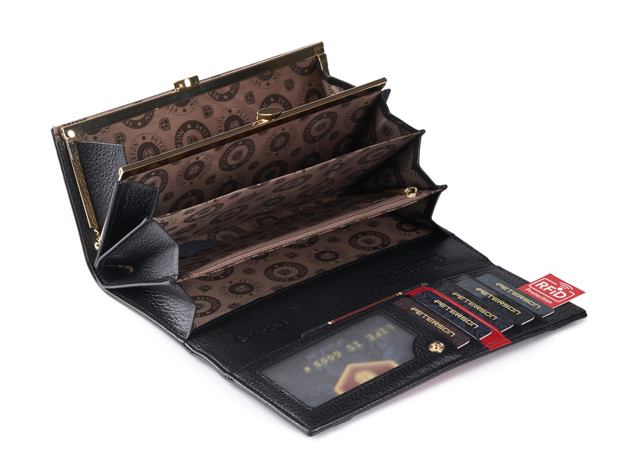 Duży skórzany portfel damski z portmonetką na bigiel RFID - Peterson - obrazek 8