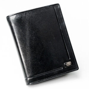 Pionowy portfel męski bez zapięcia z czarnej skóry naturalnej  Rovicky