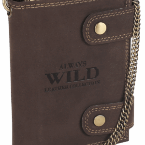 Atrakcyjny, skórzany portfel męski z mosiężnym łańcuchem - Always Wild